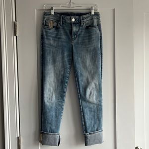 Size 2 White House black market slim crop jeans with detail on cuff & pocket